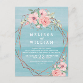 幾何学銅水カラーフローラビーチ結婚式 インビテーションポストカード