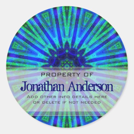 幾何学青緑の花の蔵書票シール ラウンドシール (正面)