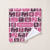 幾何学音楽ノートピンク バスタオルセット (ウォッシュタオル)