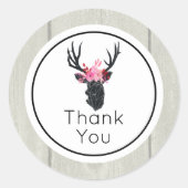 幾何学鹿の頭とフローラクラウンありがとう ラウンドシール (正面)