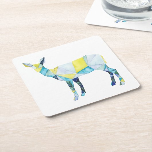 幾何学鹿動物 スクエアペーパーコースター (アングル)