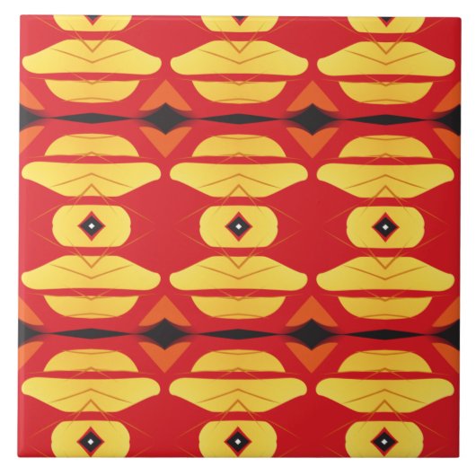 幾何学黄色のオレンジ色の赤い黒 タイル (正面)