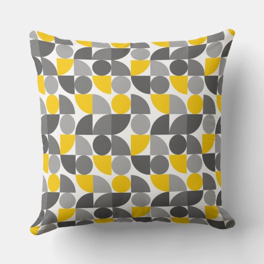 幾何学黄色の灰色の円パターンの繰り返しモダン表示 クッション (裏面)