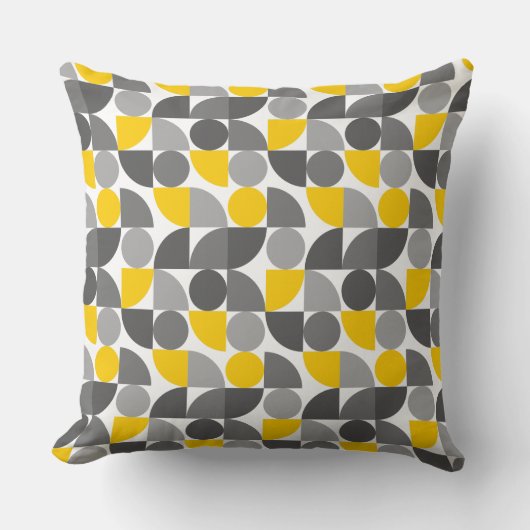 幾何学黄色の灰色の円パターンの繰り返しモダン表示 クッション (正面)