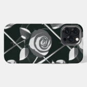 幾何学 ブラック＆ホワイト ローズ 模様 iPhoneケース (裏面横)