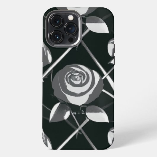 幾何学 ブラック＆ホワイト ローズ 模様 iPhoneケース (裏面)