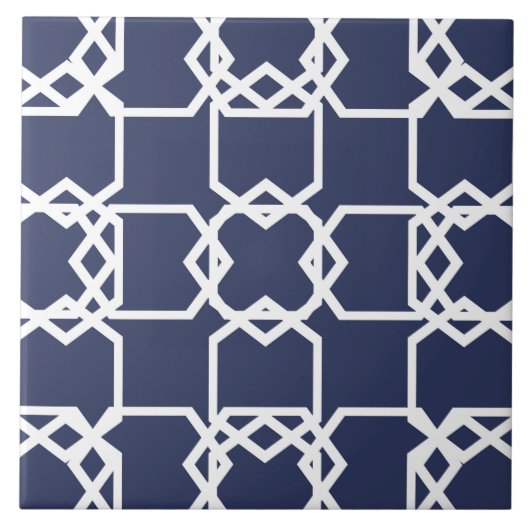 幾何学、装飾、ネービモダンーブルー、白 タイル (正面)