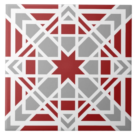 幾何学、装飾、赤、白、薄い灰色 タイル (正面)