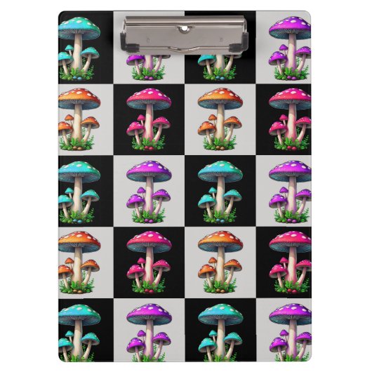 幾何市松模様にキノコ クリップボード (正面)