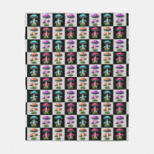 幾何市松模様にキノコ フリースブランケット (正面)