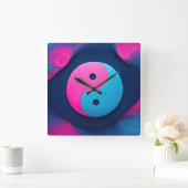 幾何平衡:鮮やか陰陽パターン スクエア壁時計 (ホーム)