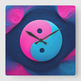 幾何平衡：鮮やか陰陽パターン スクエア壁時計
