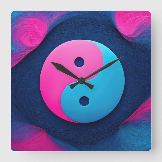 幾何平衡:鮮やか陰陽パターン スクエア壁時計 (正面)