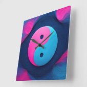 幾何平衡:鮮やか陰陽パターン スクエア壁時計 (傾斜)