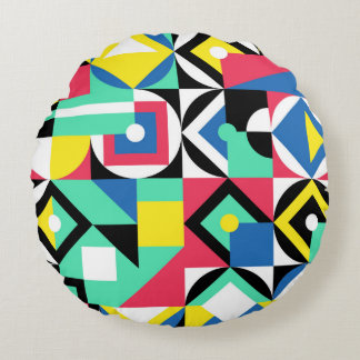 幾何形状カラフル装飾オーナメント ラウンドクッション