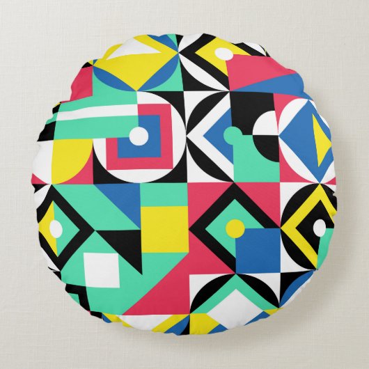 幾何形状カラフル装飾オーナメント ラウンドクッション (正面)