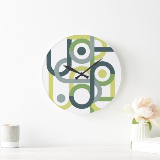 幾何抽象芸術の中世のベージュの緑の投げピ ラージ壁時計 (ホーム)