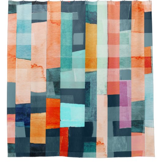 幾何数々の色のストライプトレンディー、パターン。 シャワーカーテン (正面)