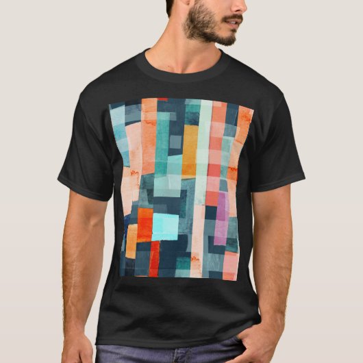 幾何数々の色のストライプトレンディー、パターン。 Tシャツ (正面)