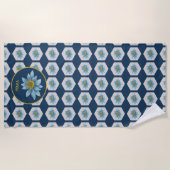 幾何日本のユリ花柄モノグラム ビーチタオル (正面)