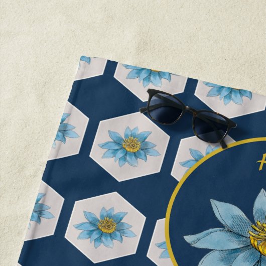 幾何日本のユリ花柄モノグラム ビーチタオル (インサイチュ)