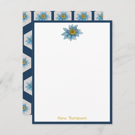 幾何日本のユリ花模様モノグラム ノートカード (正面/裏面)