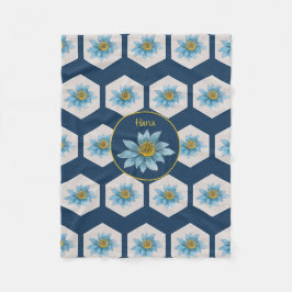 幾何日本のユリ花模様モノグラム フリースブランケット