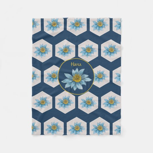幾何日本のユリ花模様モノグラム フリースブランケット (正面)