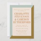 幾何明モダンるい青とオリーブ結婚の 招待状 (正面)