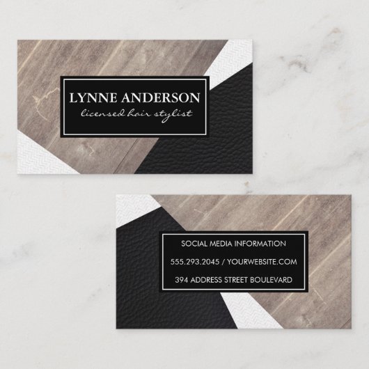 幾何木フェイク革の波色ブロック 名刺 (正面/裏面)