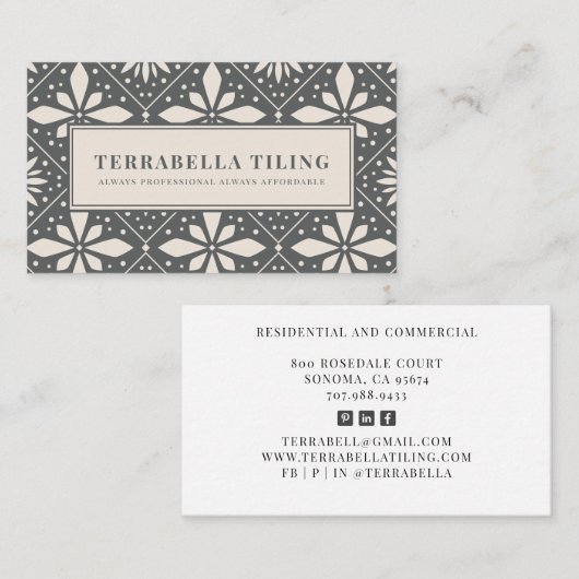 幾何木炭グレー白黒タイリングタイラー 名刺 (正面/裏面)