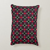 幾何格子状の緑色の赤い黒いストライプ アクセントクッション (裏面(縦))