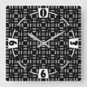 幾何格子状の緑色の赤い黒いストライプ スクエア壁時計 (正面)