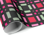 幾何格子状の緑色の赤い黒いストライプ ラッピングペーパー (ロールコーナー)