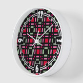 幾何格子状の緑色の赤い黒いストライプ 壁時計 (傾斜)