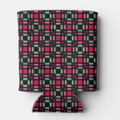 幾何格子状の緑色の赤い黒いストライプ 缶クーラー (裏面)