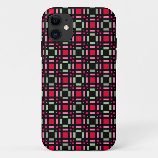幾何格子状の緑色の赤い黒いストライプ Case-Mate iPhoneケース (裏面)