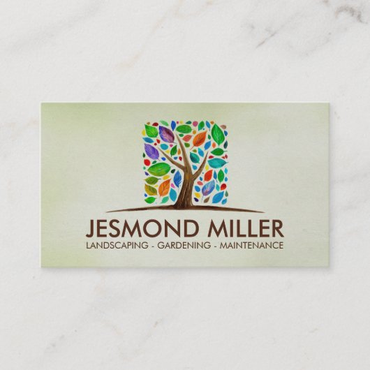 幾何正方形の木のカラフル葉の水の色 名刺 (正面)