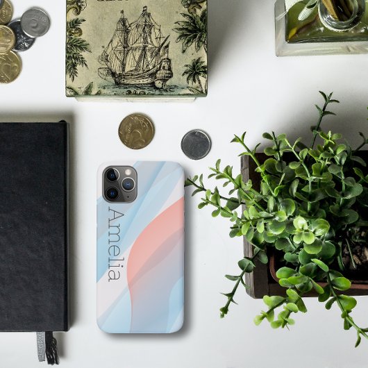 幾何波模様のダスティーブルーとピンク Case-Mate iPhoneケース