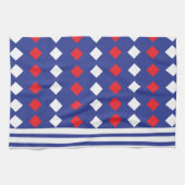 幾何白モダン赤ダイヤモンドストライプ キッチンタオル (横)