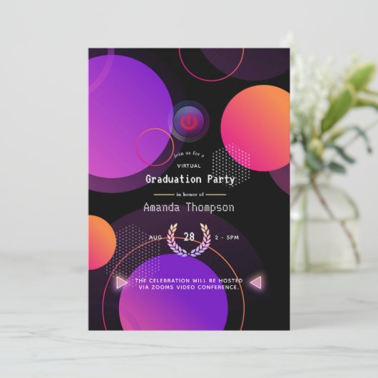 幾何白熱［赤熱］光を放つ仮想卒業パーティー 招待状 (スタンド正面)