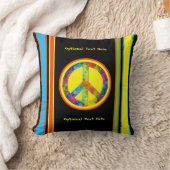 [幾何的な絞り染めストライプ]ピースサインブラック付き クッション (ブランケット)