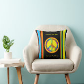 [幾何的な絞り染めストライプ]ピースサインブラック付き クッション (椅子)