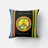 [幾何的な絞り染めストライプ]ピースサインブラック付き クッション (裏面)