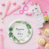 幾何目的熱帯グリーン結婚ズケーキ ペーパープレート (パーティー)