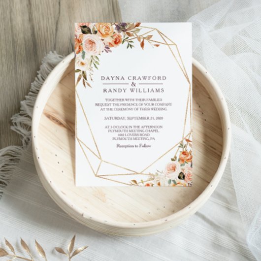 幾何素朴エレガント金ゴールド結婚秋 招待状