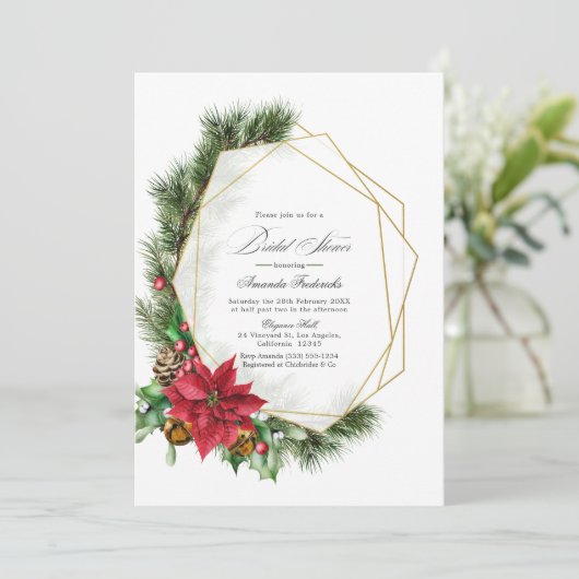 幾何素朴ポインセティアホリデイブライダルシャワー 招待状 (スタンド正面)