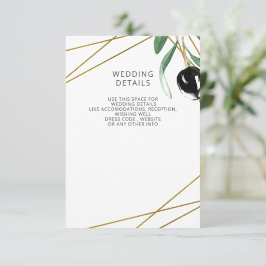 幾何素朴モダンオリーブの枝結婚の エンクロージャーカード (スタンド正面)