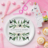 幾何素朴モダンオリーブの枝結婚の ペーパープレート (パーティー)