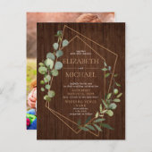 幾何素朴ユーカリ木写真結婚の 案内ポストカード (正面/裏面)